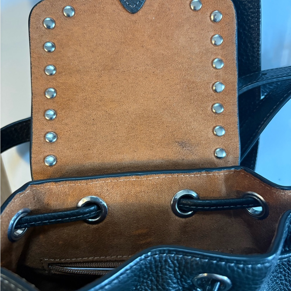 Coach Black Pebbles Leather Studded Drawstring Backpack with Silver Accents - Picture 7 of 11